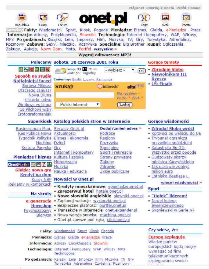 Onet.pl w 2001 r. - źródło: waybackmachine.com
